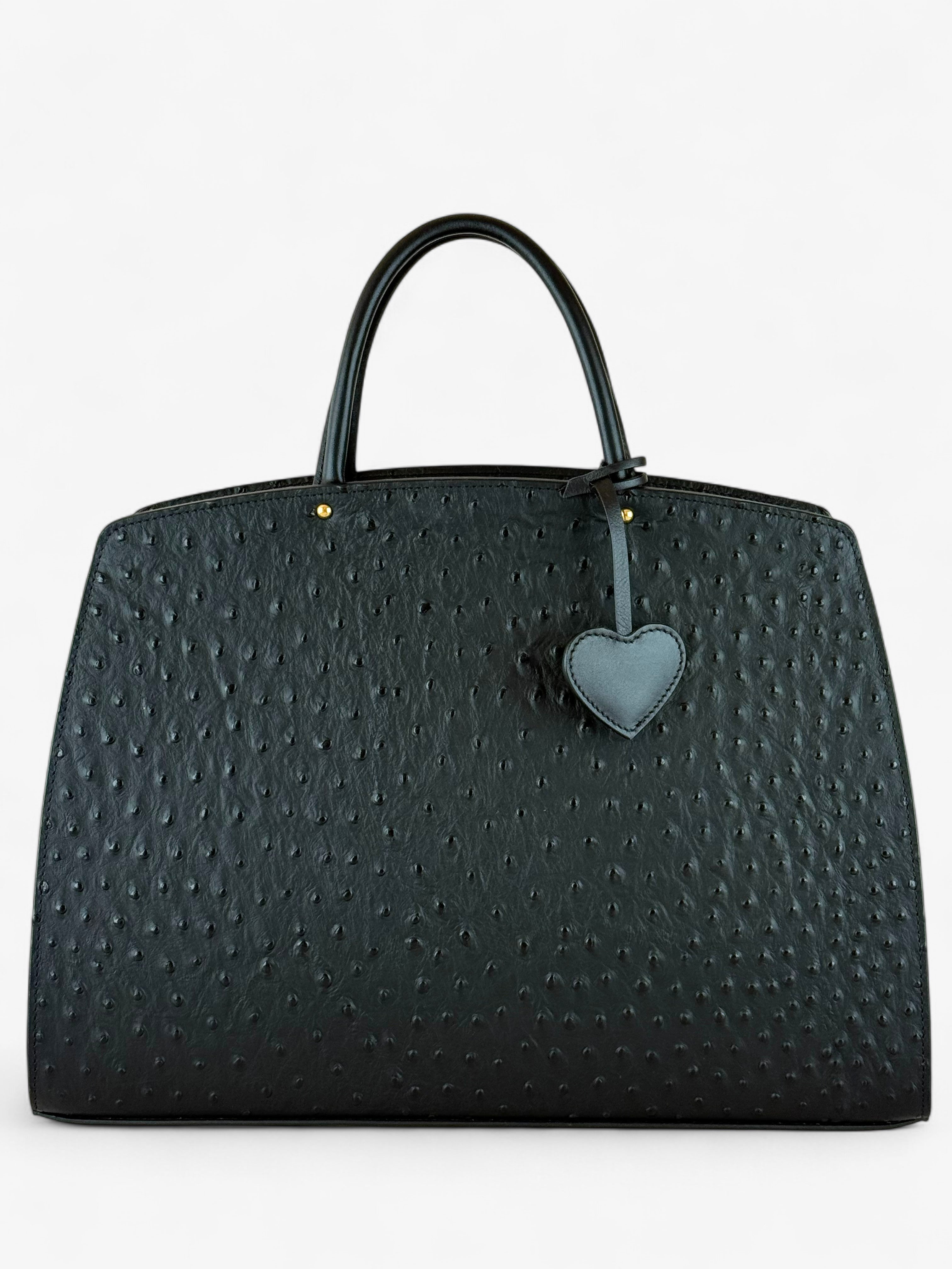 Ami L Ostrich Black Bag