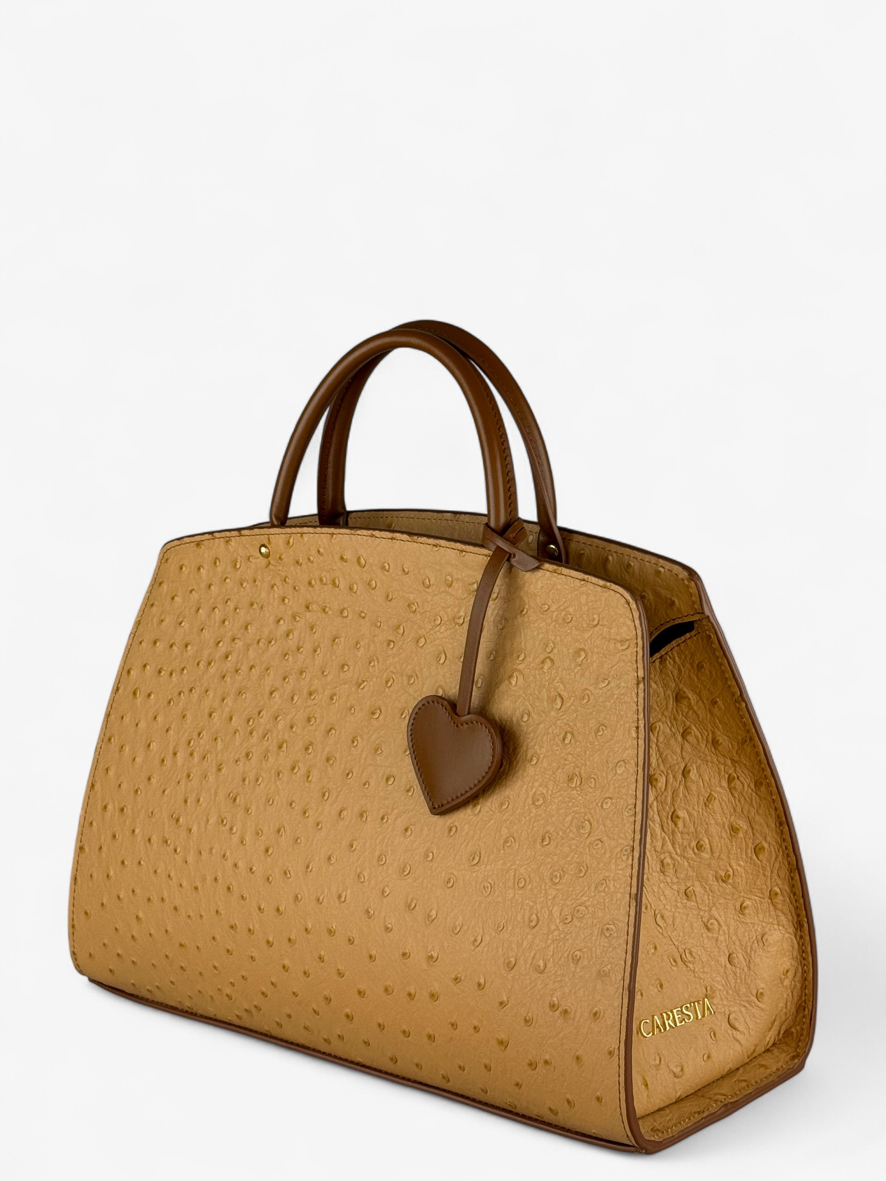 Ami M Ostrich Cognac Bag