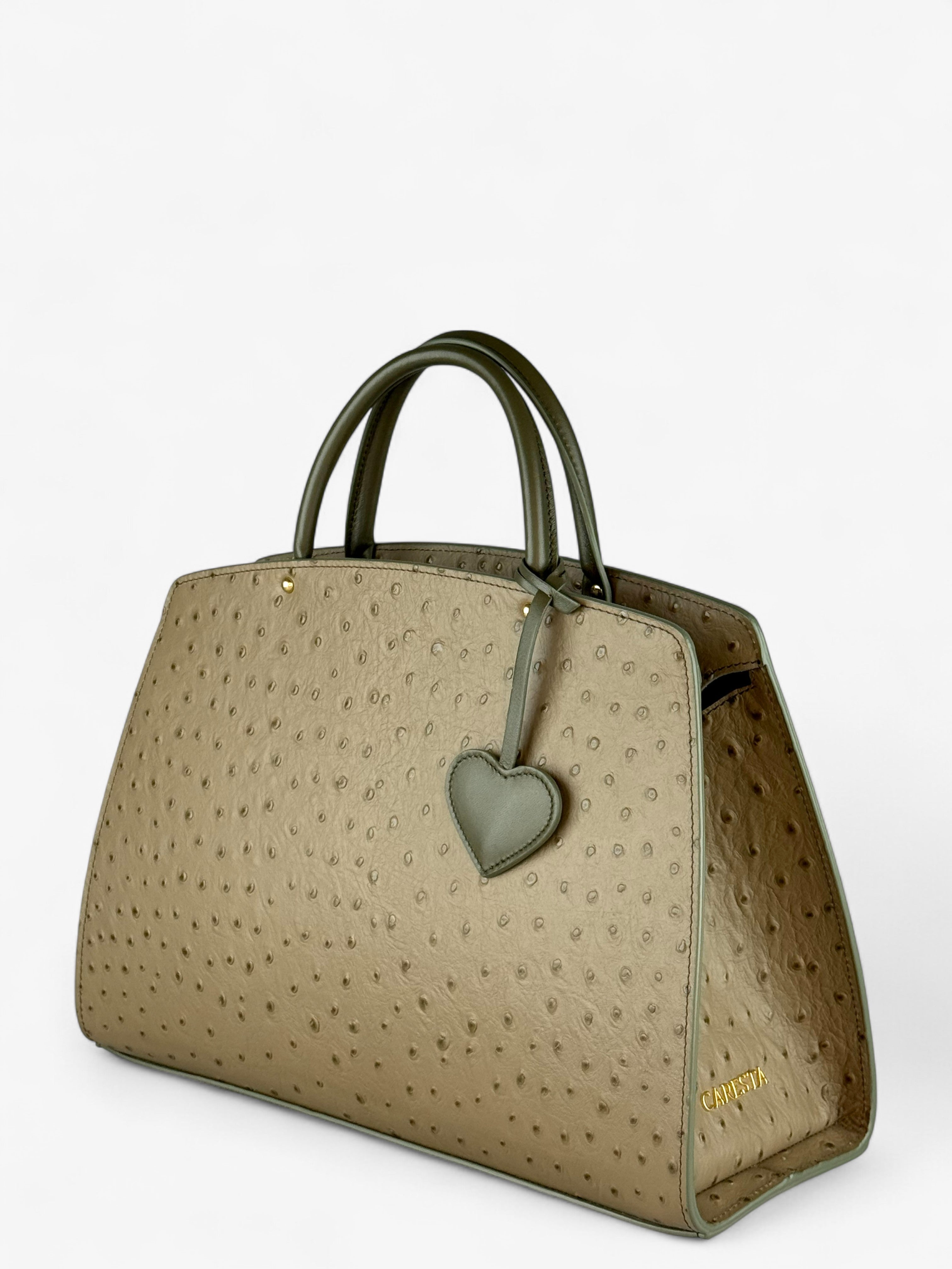 Ami M Ostrich Olive Bag