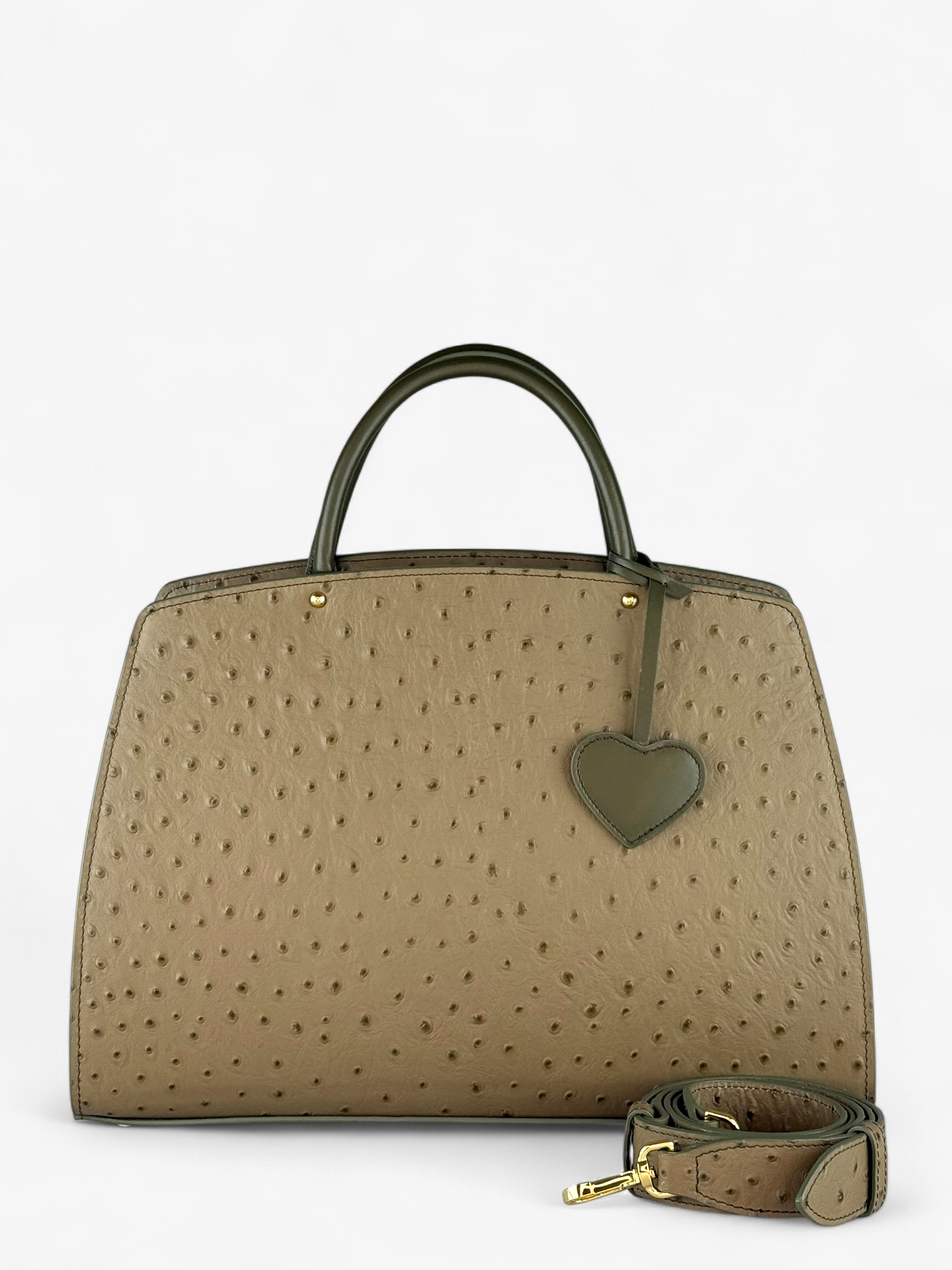 Ami M Ostrich Olive Bag