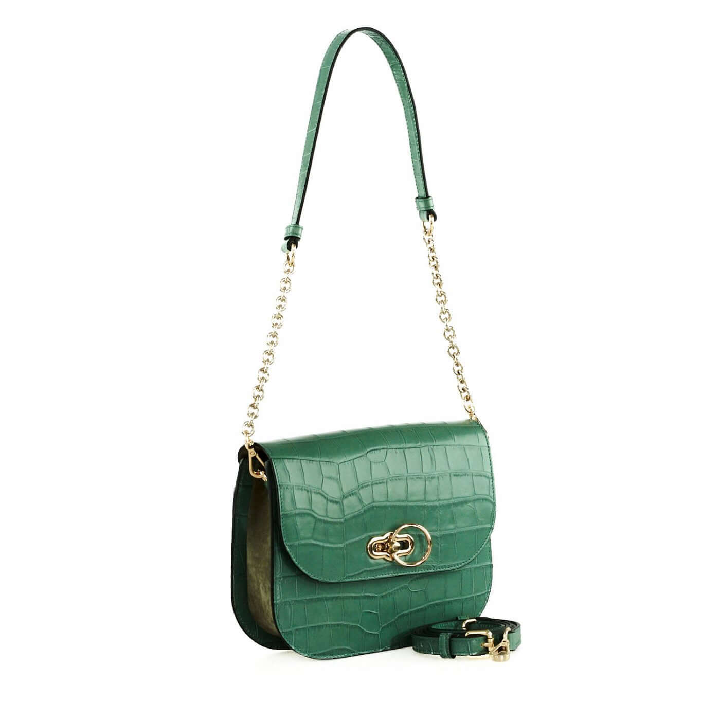 Geantă Anama Croco Green SS24 Materiale Exterior: Piele de vițel Interior: Căptușeală din material textil Mâner și Curea Mâner: De umăr, detașabil, din piele Curea: Lungă detașabilă și ajustabilă Compartimentare Un compartiment principal 1 buzunar aplicat