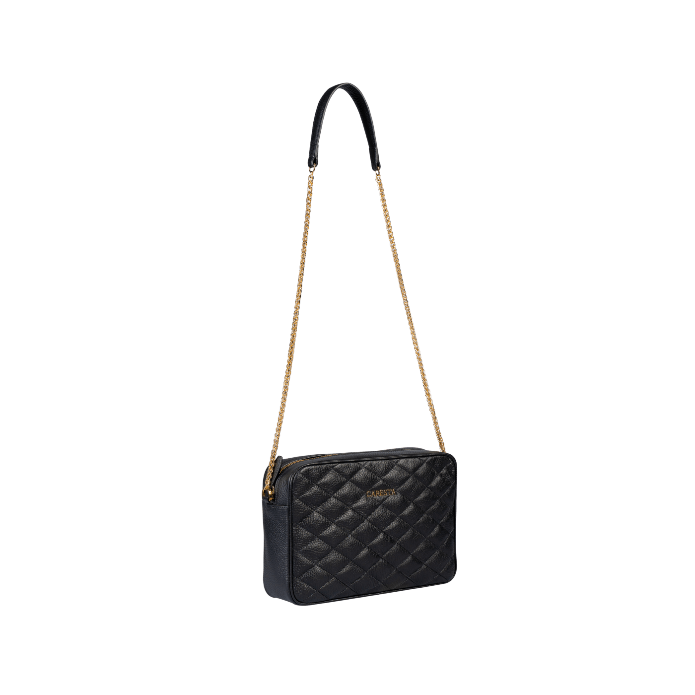 Geantă Anda Black SS24 Materiale Exterior: Piele de vițel, aspect matlasat Interior: Căptușeală din material textil Mâner și Curea Mâner: De umăr cu lanț din metal și piele Compartimentare Un compartiment principal Un buzunar cu fermoar și un buzunar pent