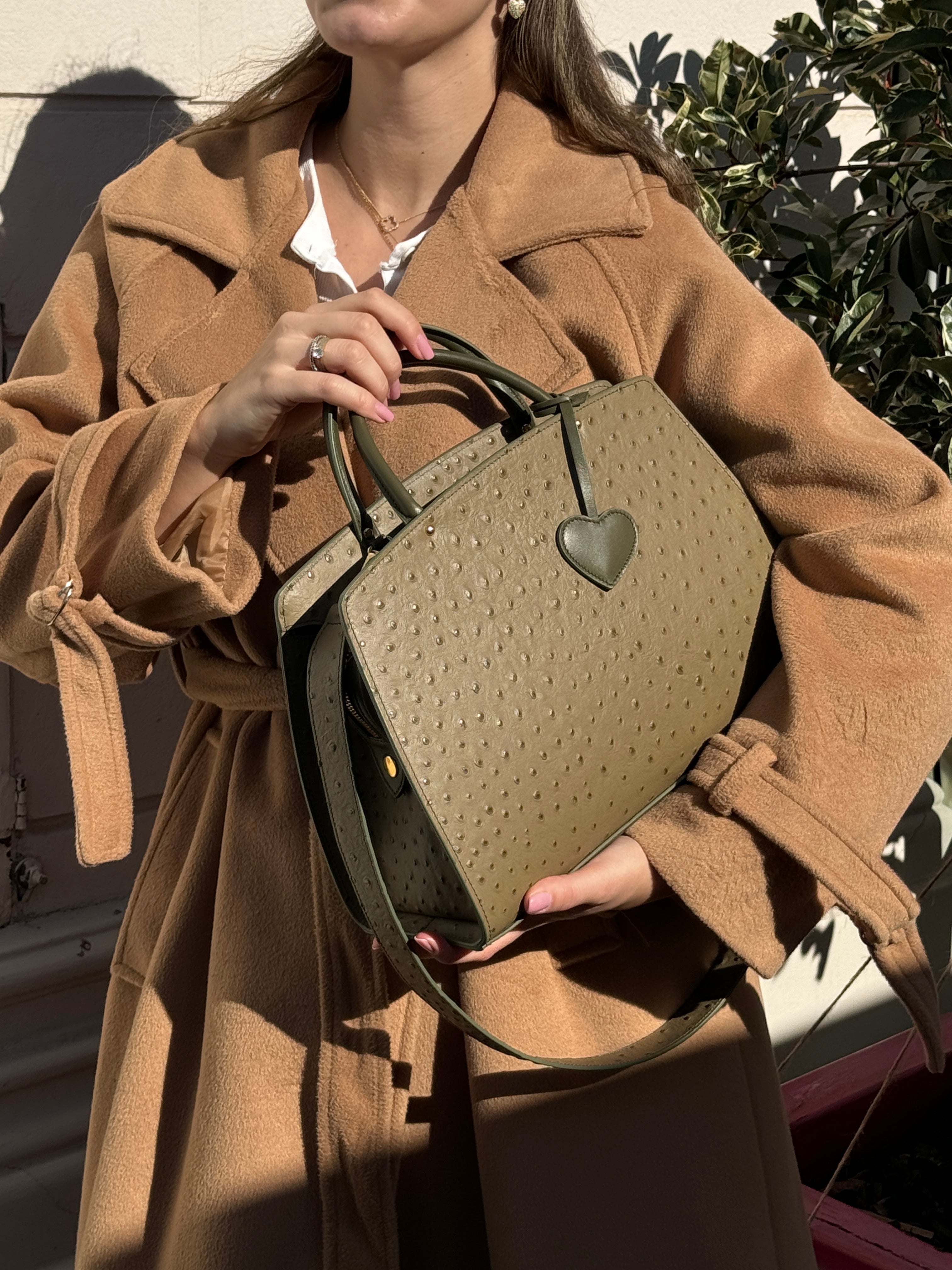 Ami M Ostrich Olive Bag