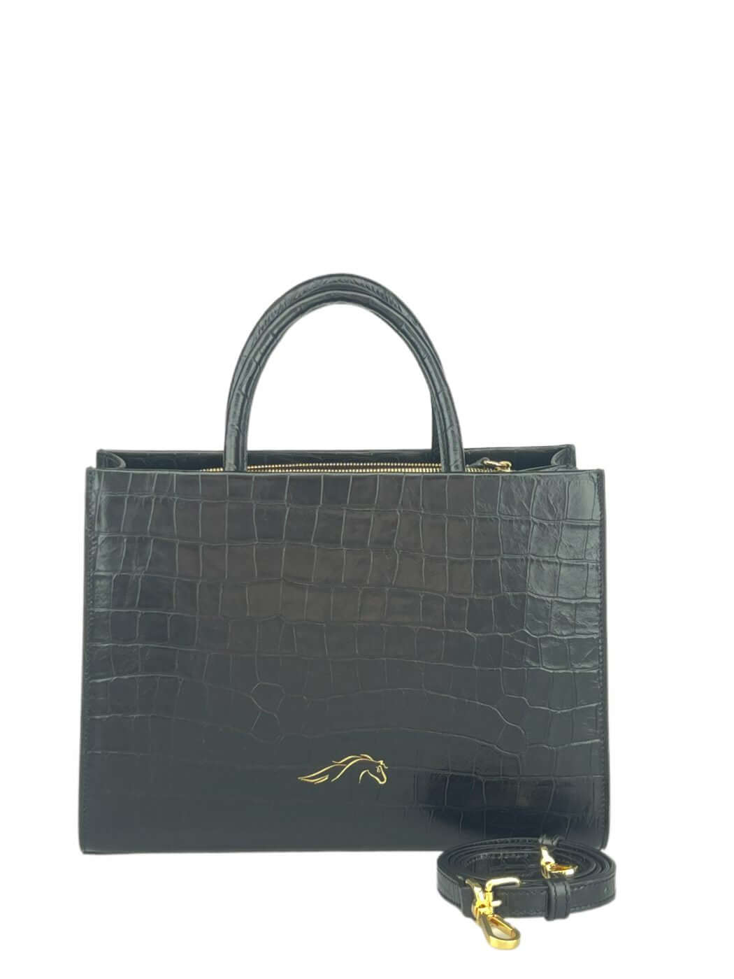 Geantă Ava M Croco Balck SS24 Materiale Exterior : Piele de vițel Interior : Căptușeală din material textil Mâner și Curea Mâner : Fix , din piele Curea : Lungă de umăr reglabilă și detașabilă Compartimentare Compartiment unic Compartiment central cu ferm