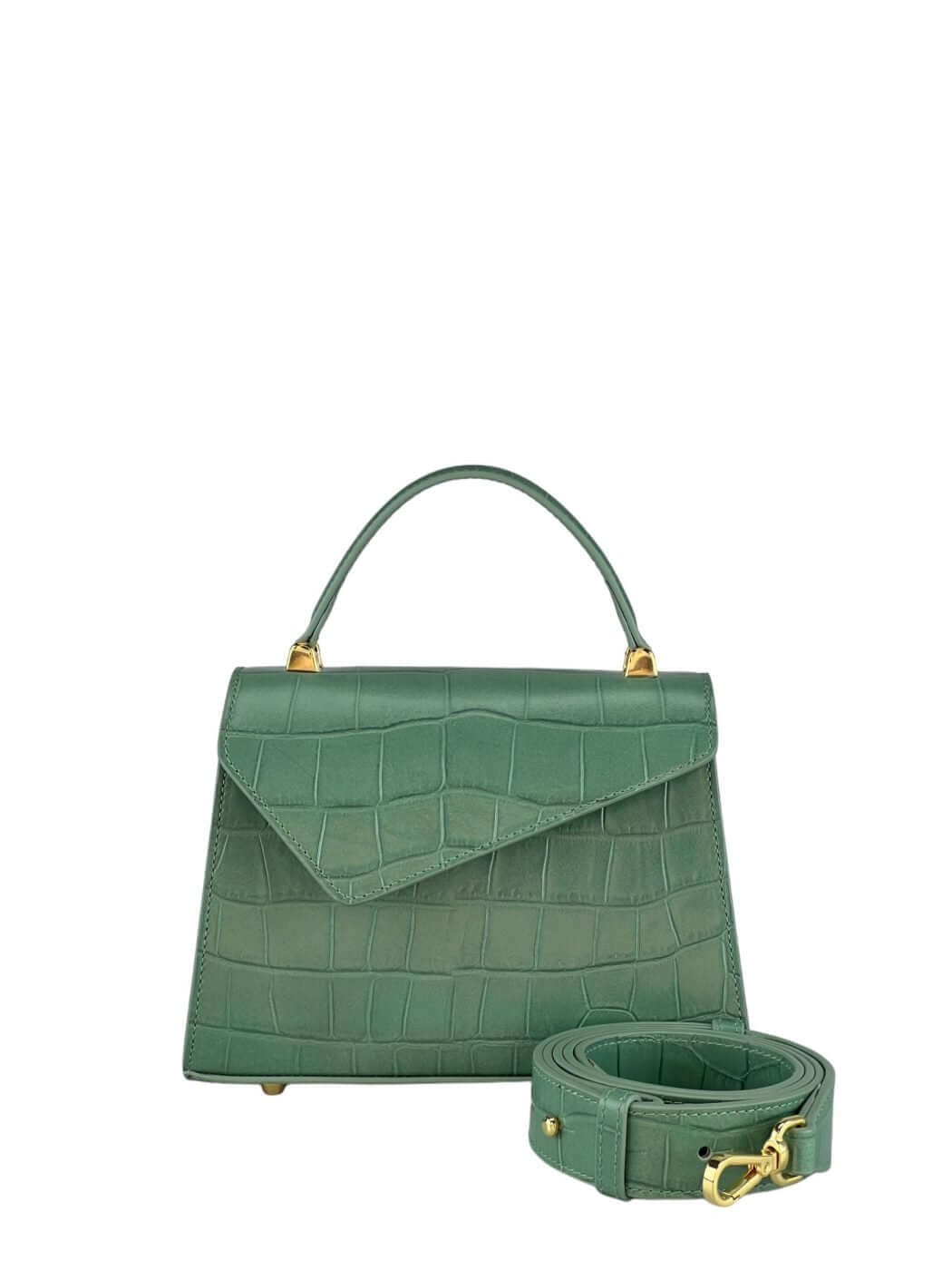 Geantă Gloria S Croco Green SS24 Materiale Exterior: Piele de vițel cu imprimeu croco Interior: Căptușeală din material textil Mâner și Curea Mâner: Fix, nedetașabil Curea: 1 curea de umar, detașabilă 1 curea lungă, reglabilă (lățime de 3 cm) cu o lungime